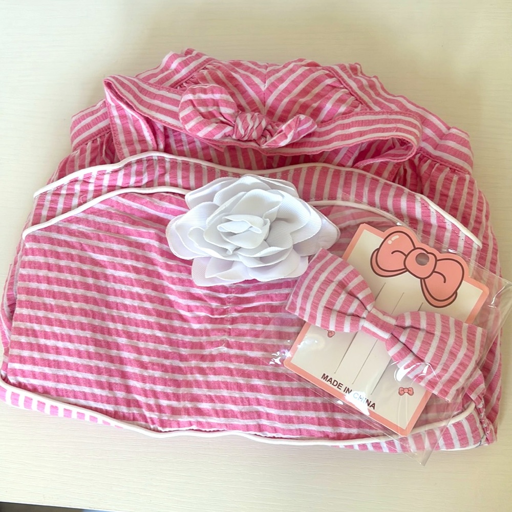 JANIE & JACK | Dolce Pink and White Stripe Seersucker Romper - Picture 14 of 15